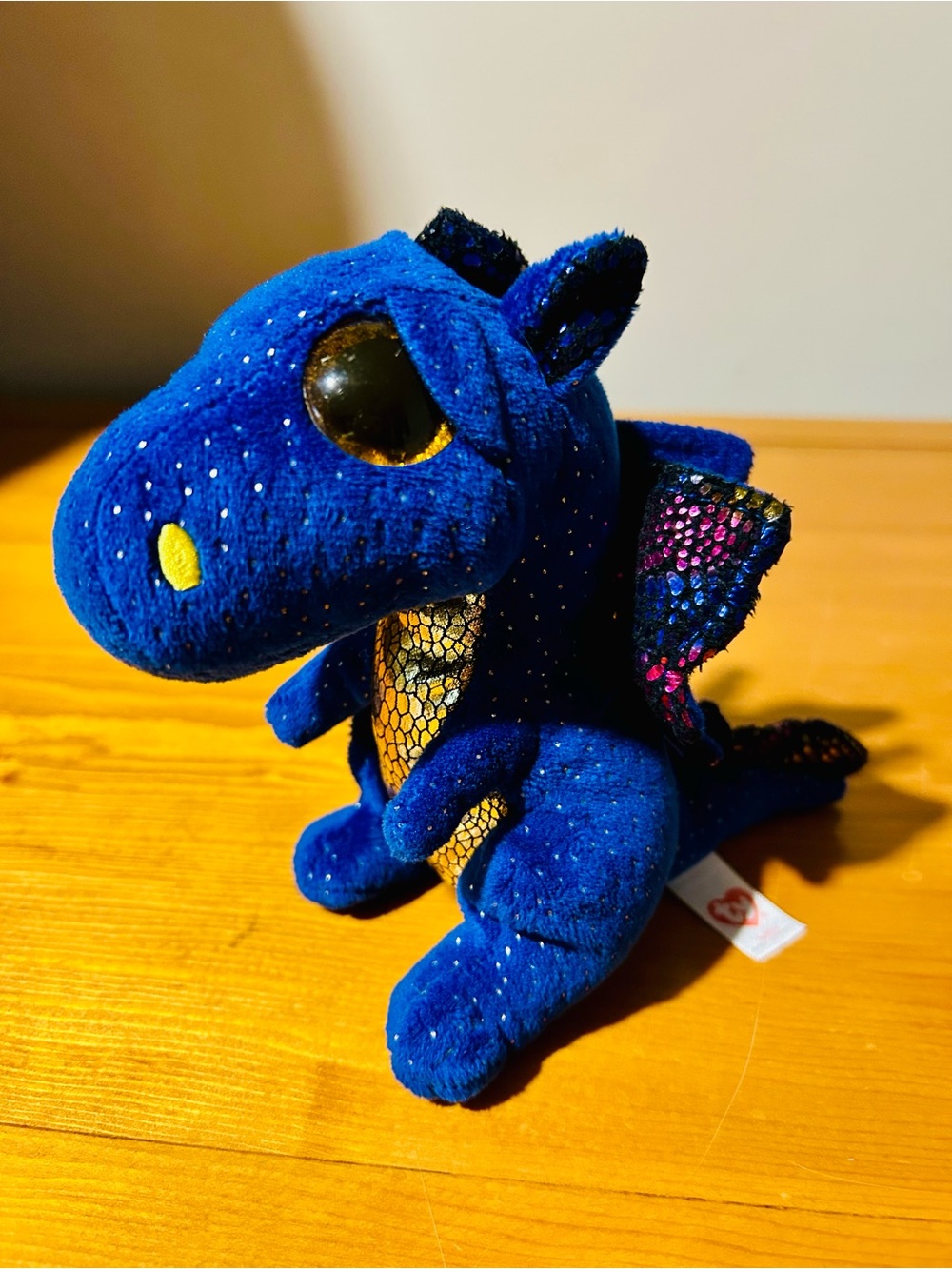 (3/$10) Ty Blue Plush Dragon Saffire with Sparkly Multicolor Accents